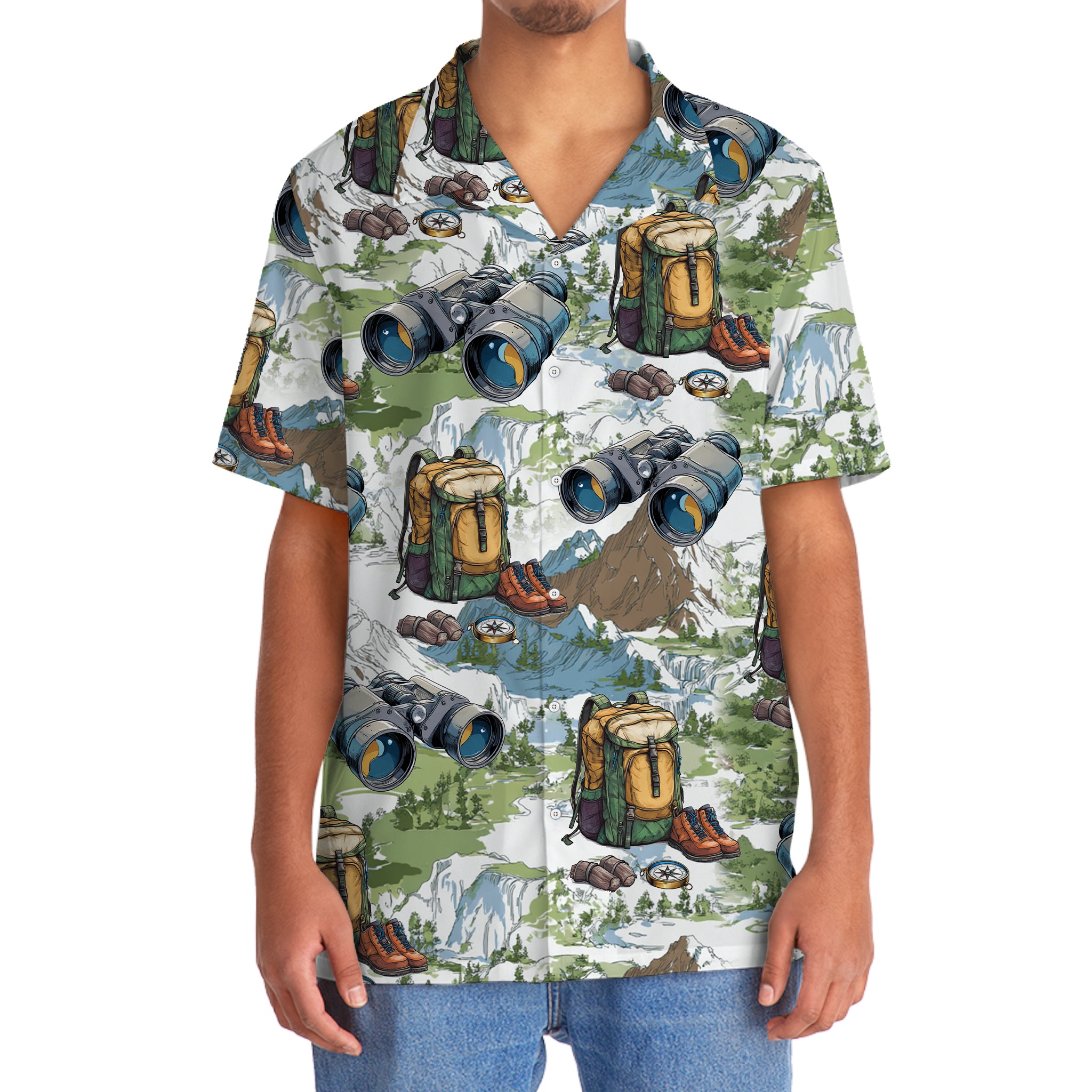 Hiking Mountain Backpack Binoculars Hawaiian Shirt