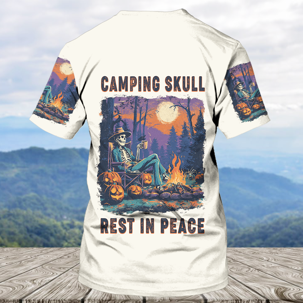 Chilling Skeleton by the Campfire Vintage Halloween All Over Print Shirt