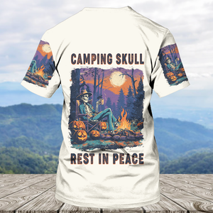 Chilling Skeleton by the Campfire Vintage Halloween All Over Print Shirt