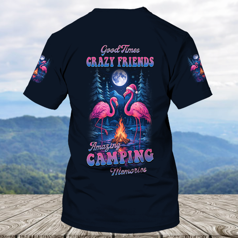 Crazy Friends Camping Memories Flamingo Christmas All Over Print Shirt