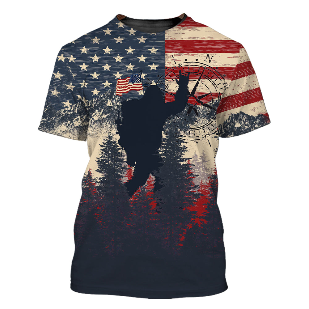 Vintage Patriotic Bigfoot Not All Who Wander All Over Print Shirt