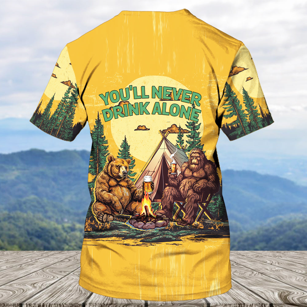 Bigfoot and Bear You'll Never Drink Alone All Over Print Shirt