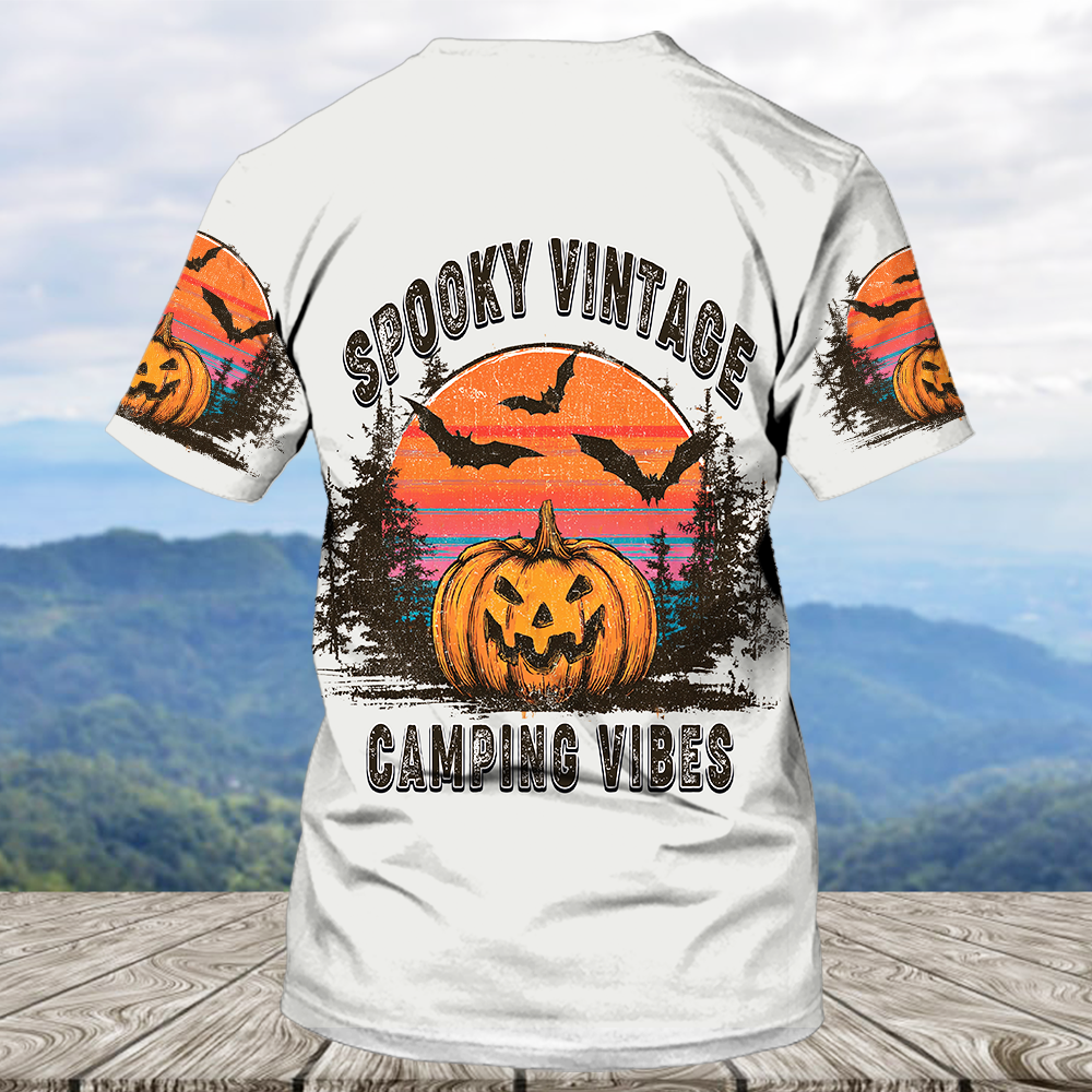 Retro Spooky Vintage Camping Vibes Halloween All Over Print Shirt