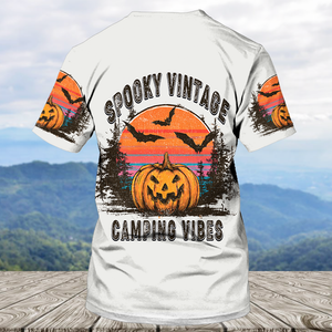 Retro Spooky Vintage Camping Vibes Halloween All Over Print Shirt