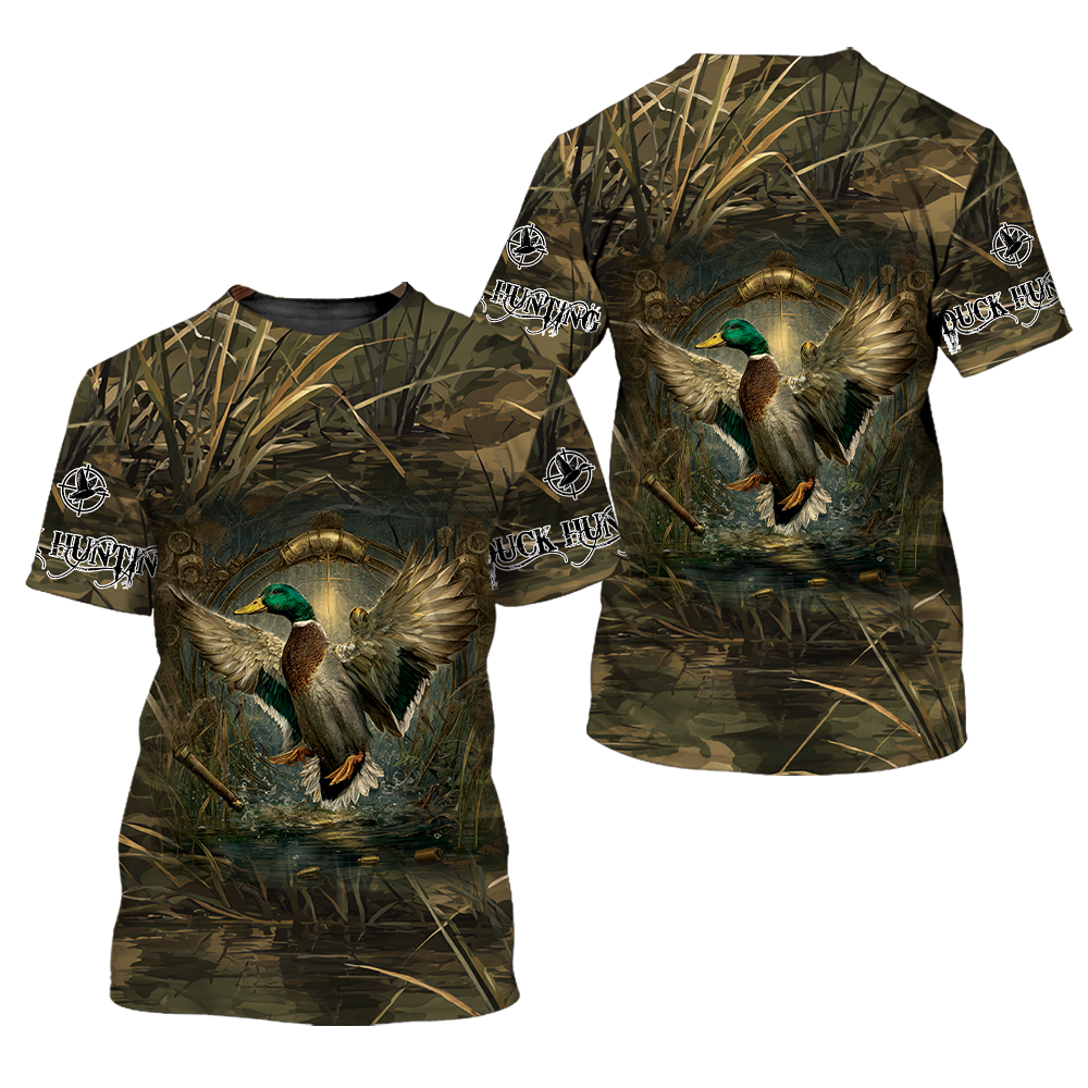 Mallard Duck Hunting Dark Camo All Over Print Shirt