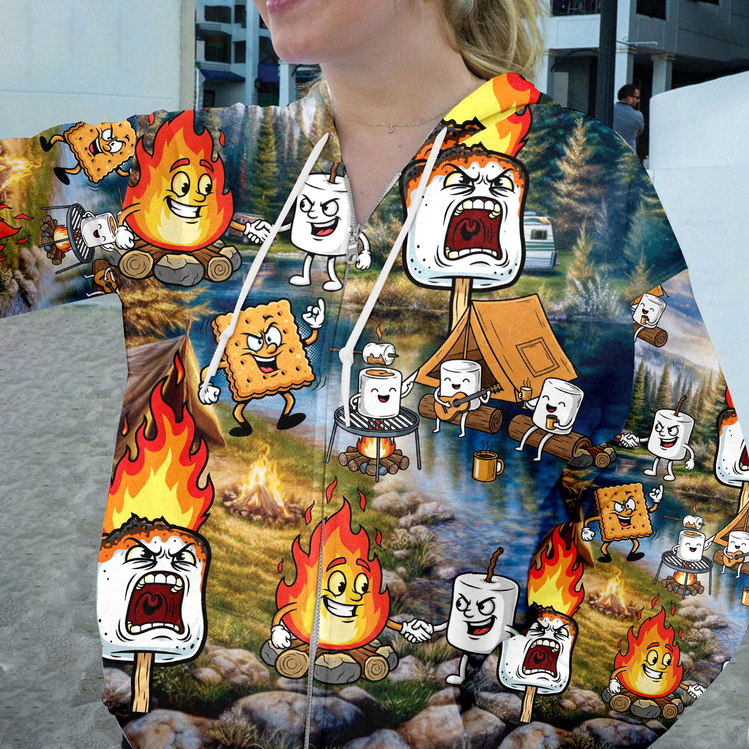 Vintage Camping Burnt Mashmallow All Over Print Shirt