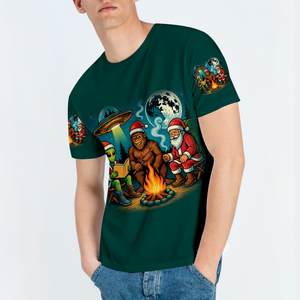 Funny Bigfoot Alien And Santa Making Memories One Campfire At A Time All Over Print Shirt