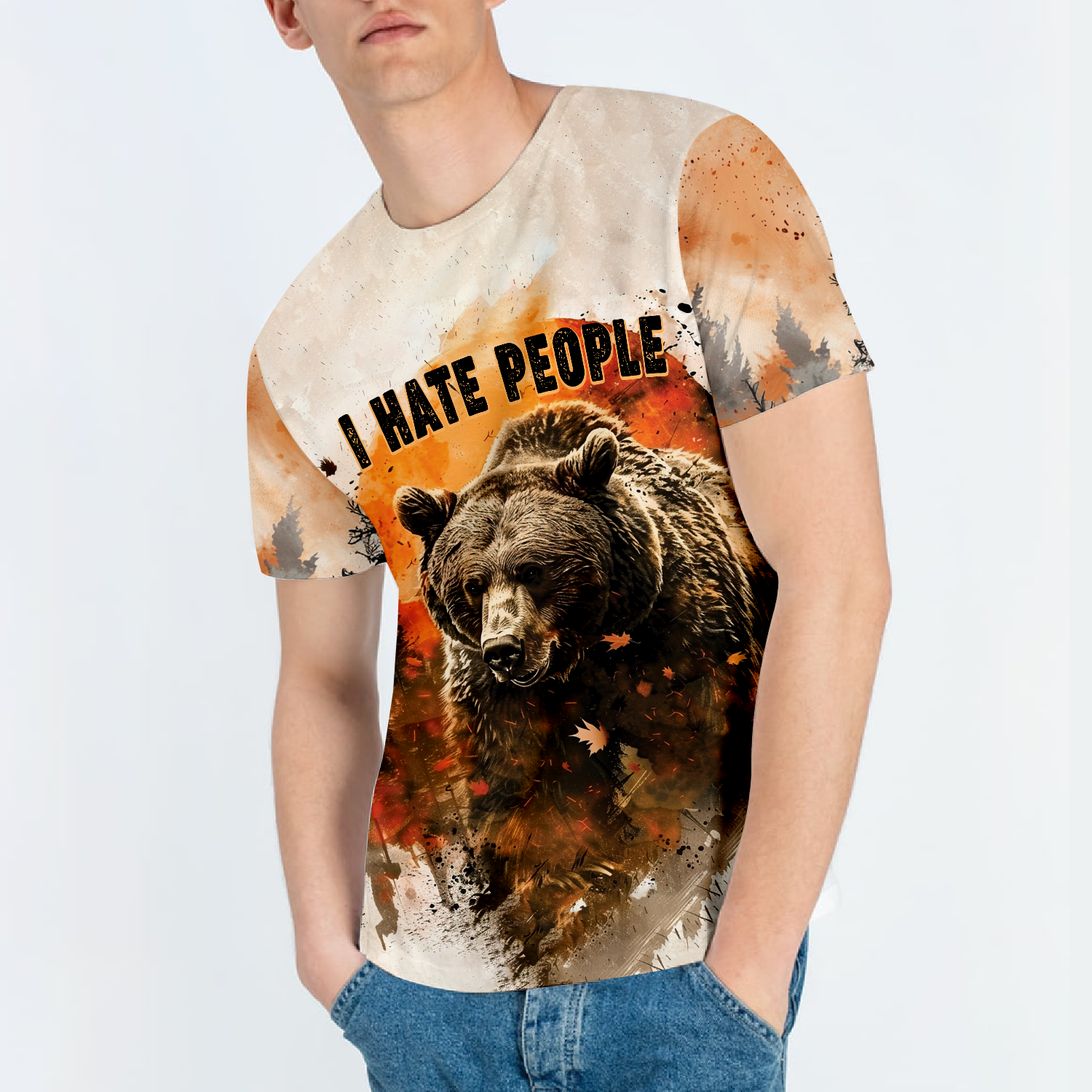 Bear Forest I Hate People All Over Print Shirt