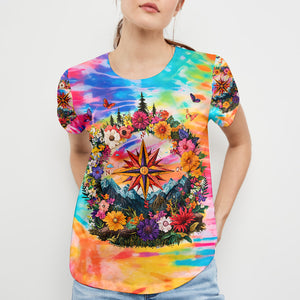 Live For The Moments Compass Flower All Over Print Shirt