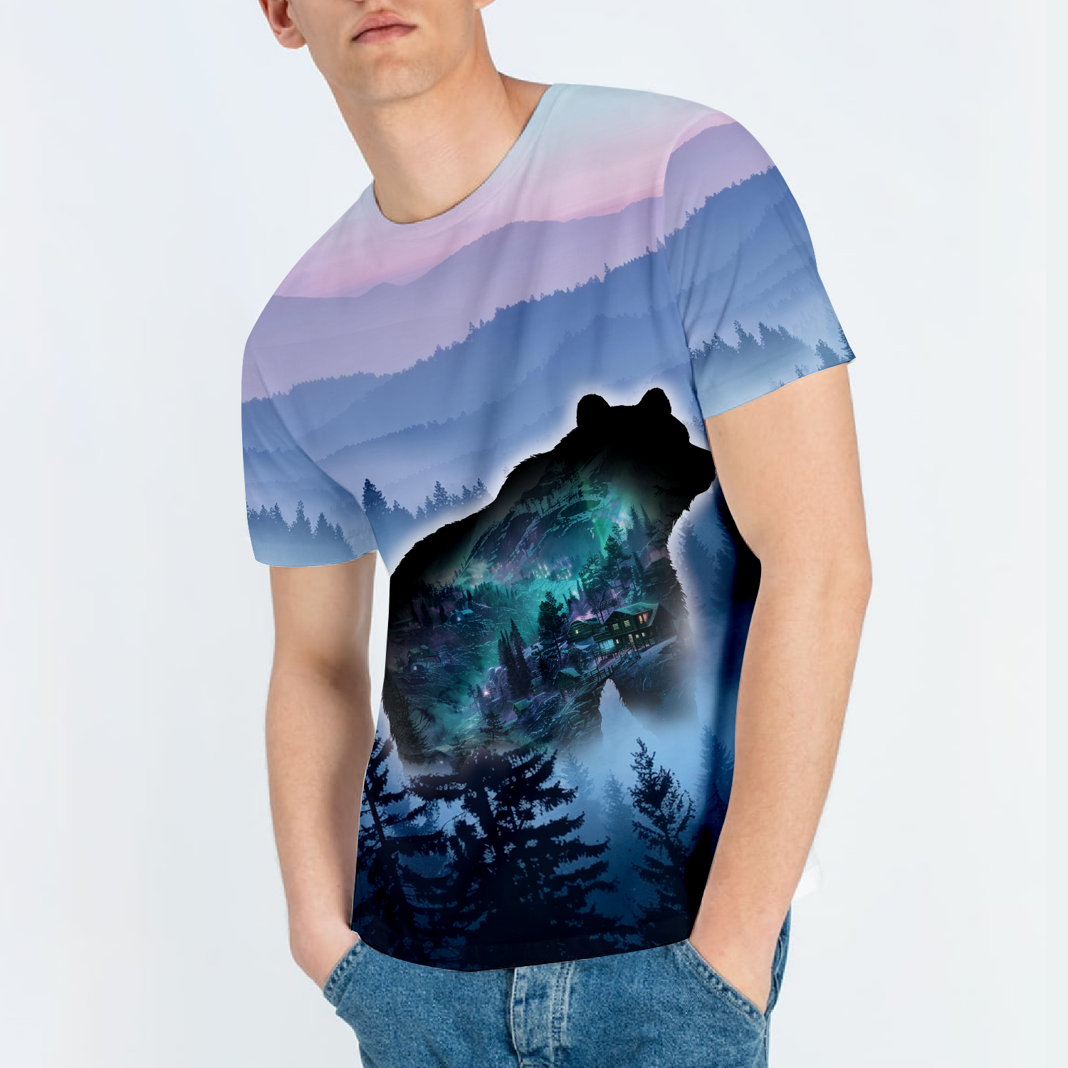 Aurora Bear Adventure Mountain All Over Print Shirt