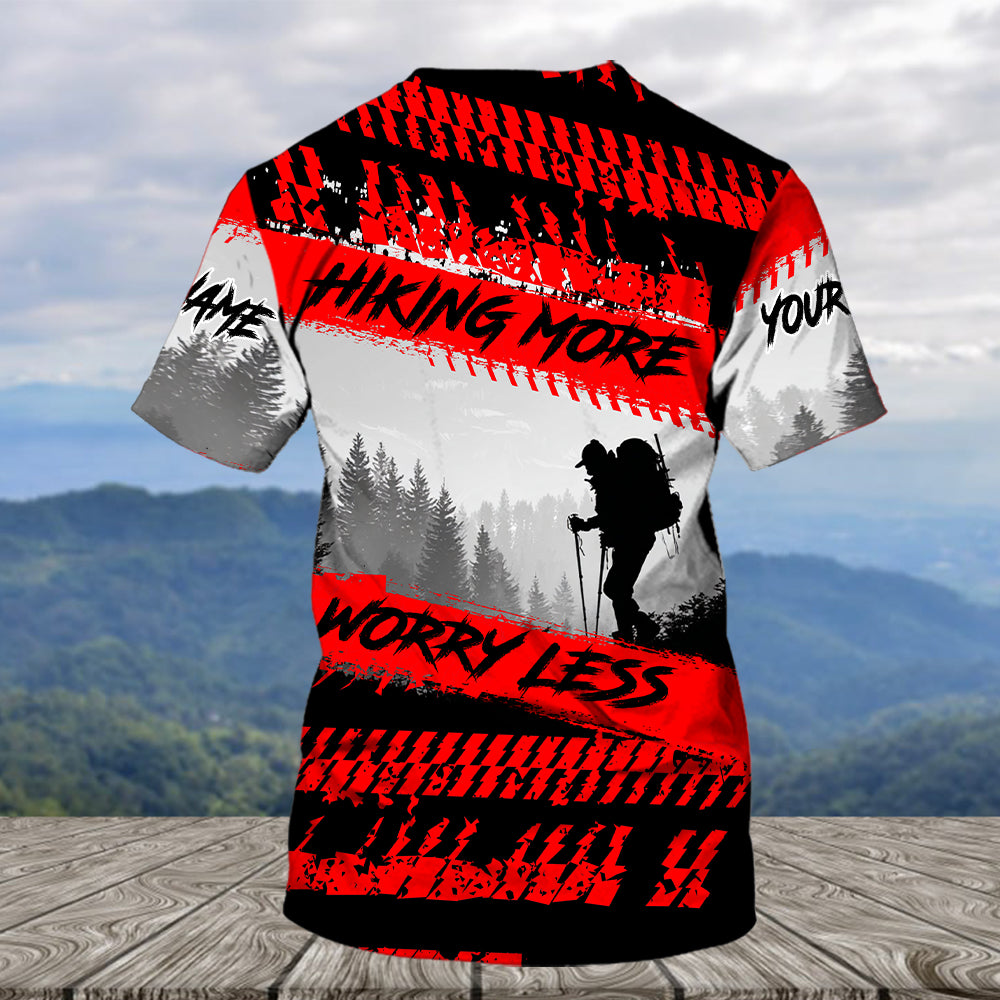 Custom Name Hiking More Worry Less Black Red All Over Print Shirt