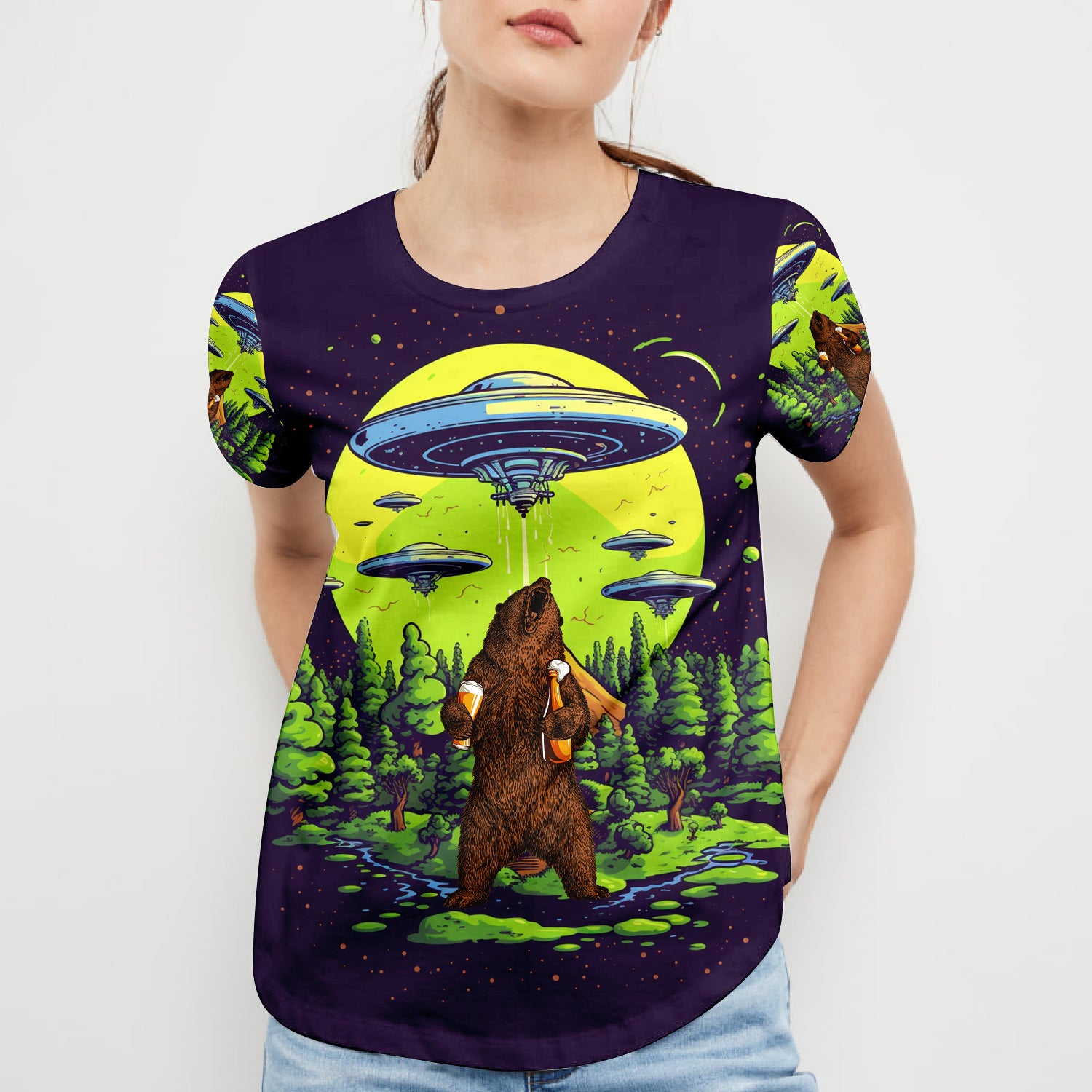 Funny Grizzly Bear Drinking All Over Print Shirt