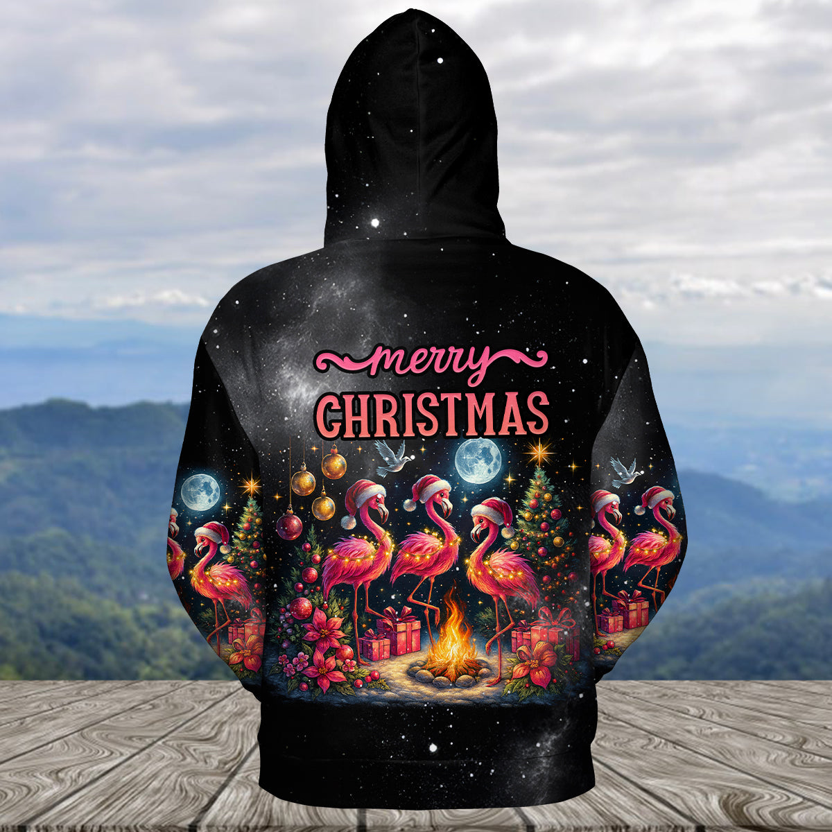 Merry Christmas Flamingo Camping All Over Print Shirt