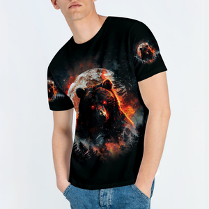 Fire Bear Adventure Dark Night Forest All Over Print Shirt