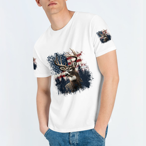Vintage Patriotic Deer American Flag All Over Print Shirt