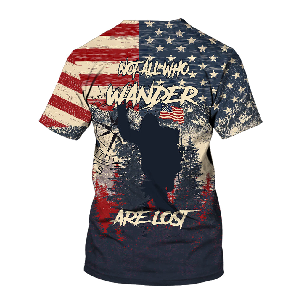 Vintage Patriotic Bigfoot Not All Who Wander All Over Print Shirt