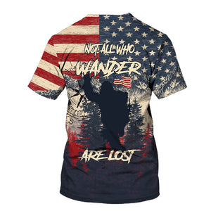 Vintage Patriotic Bigfoot Not All Who Wander All Over Print Shirt