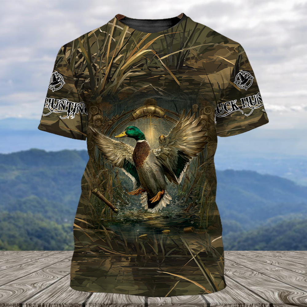 Mallard Duck Hunting Dark Camo All Over Print Shirt