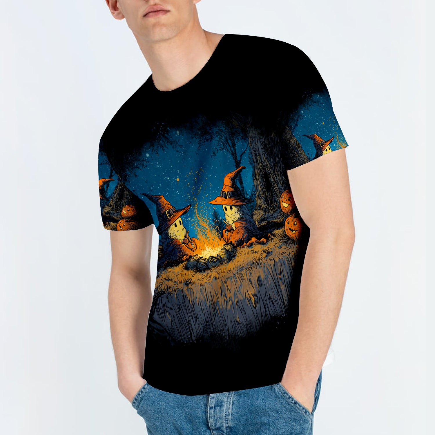 Spooky Pumpkin Campfire Night All Over Print Shirt