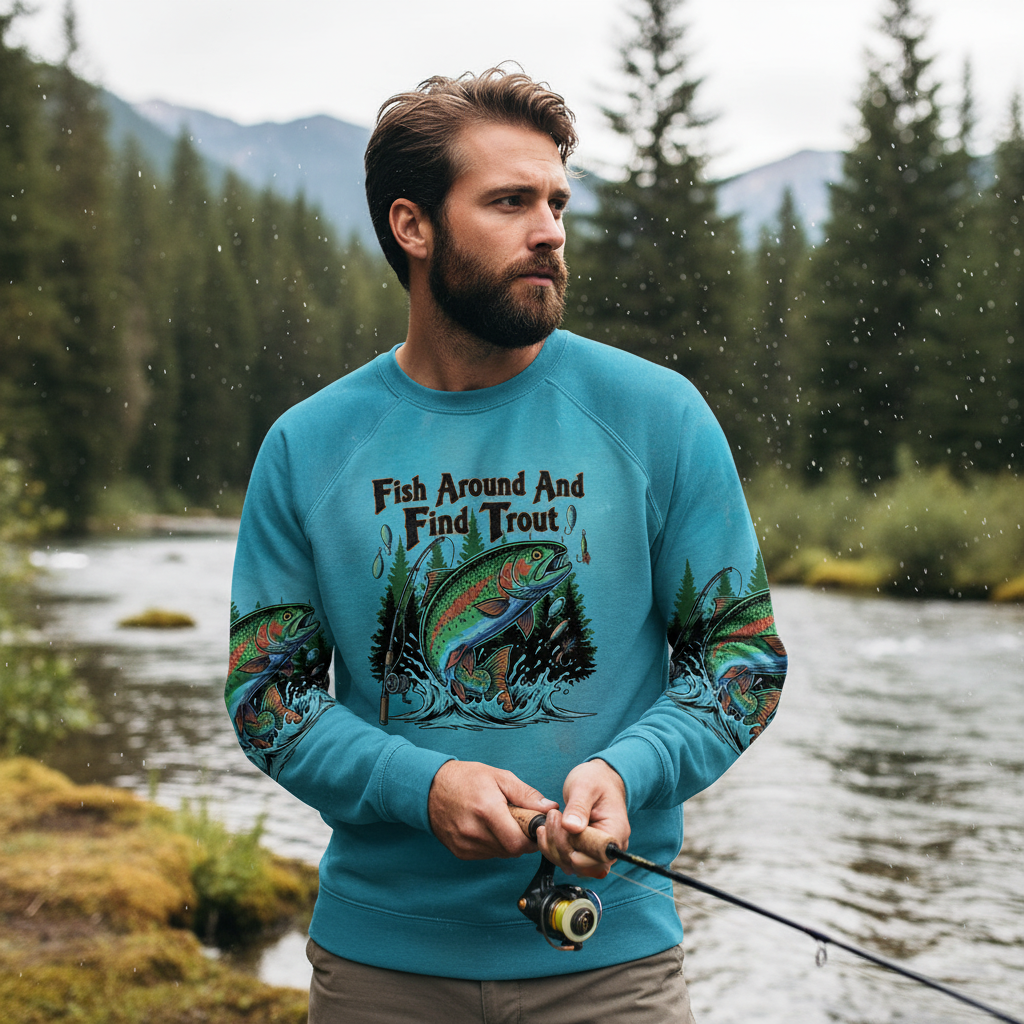 Fish Around And Find Trout Retro Graphic All Over Print Shirt
