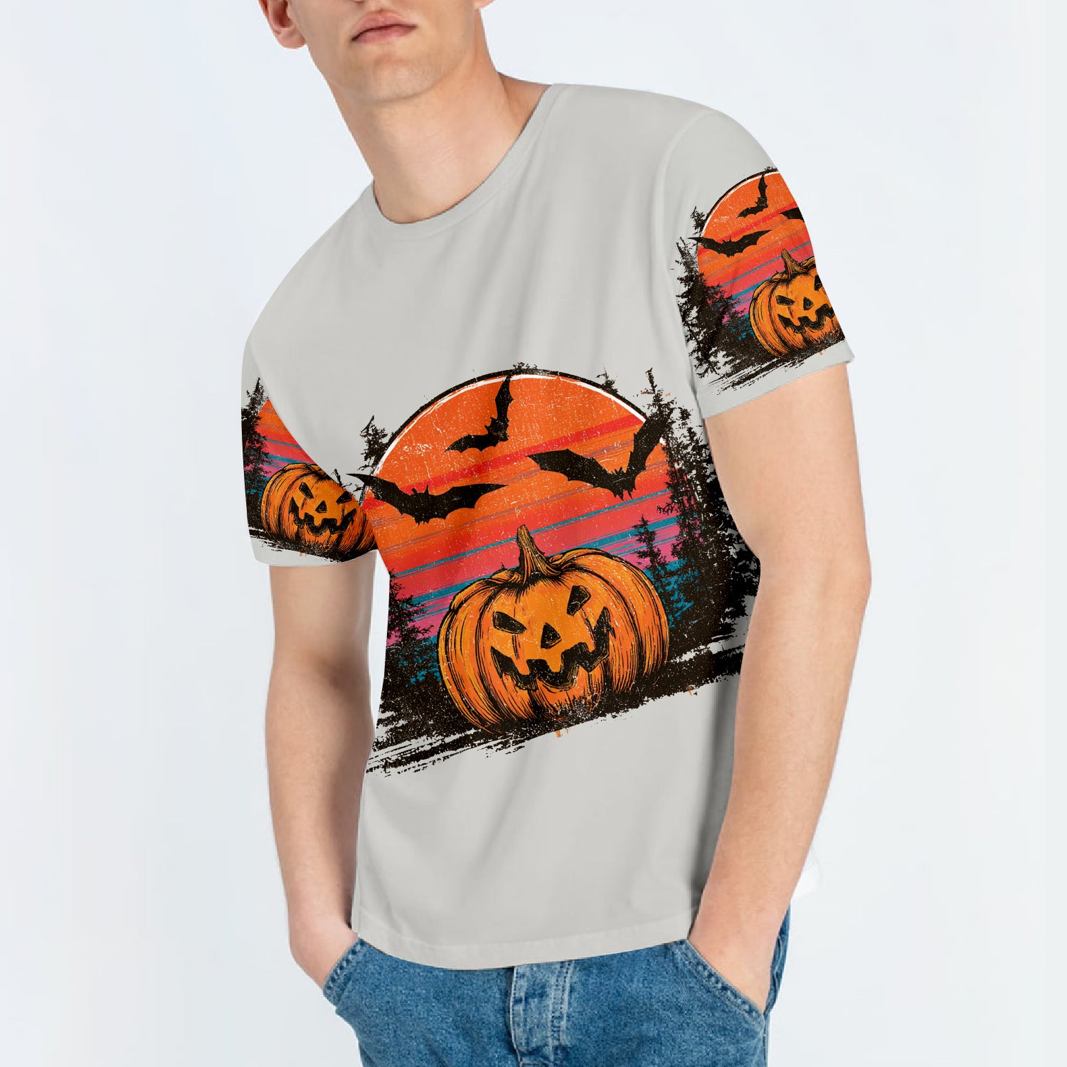 Retro Spooky Vintage Camping Vibes Halloween All Over Print Shirt
