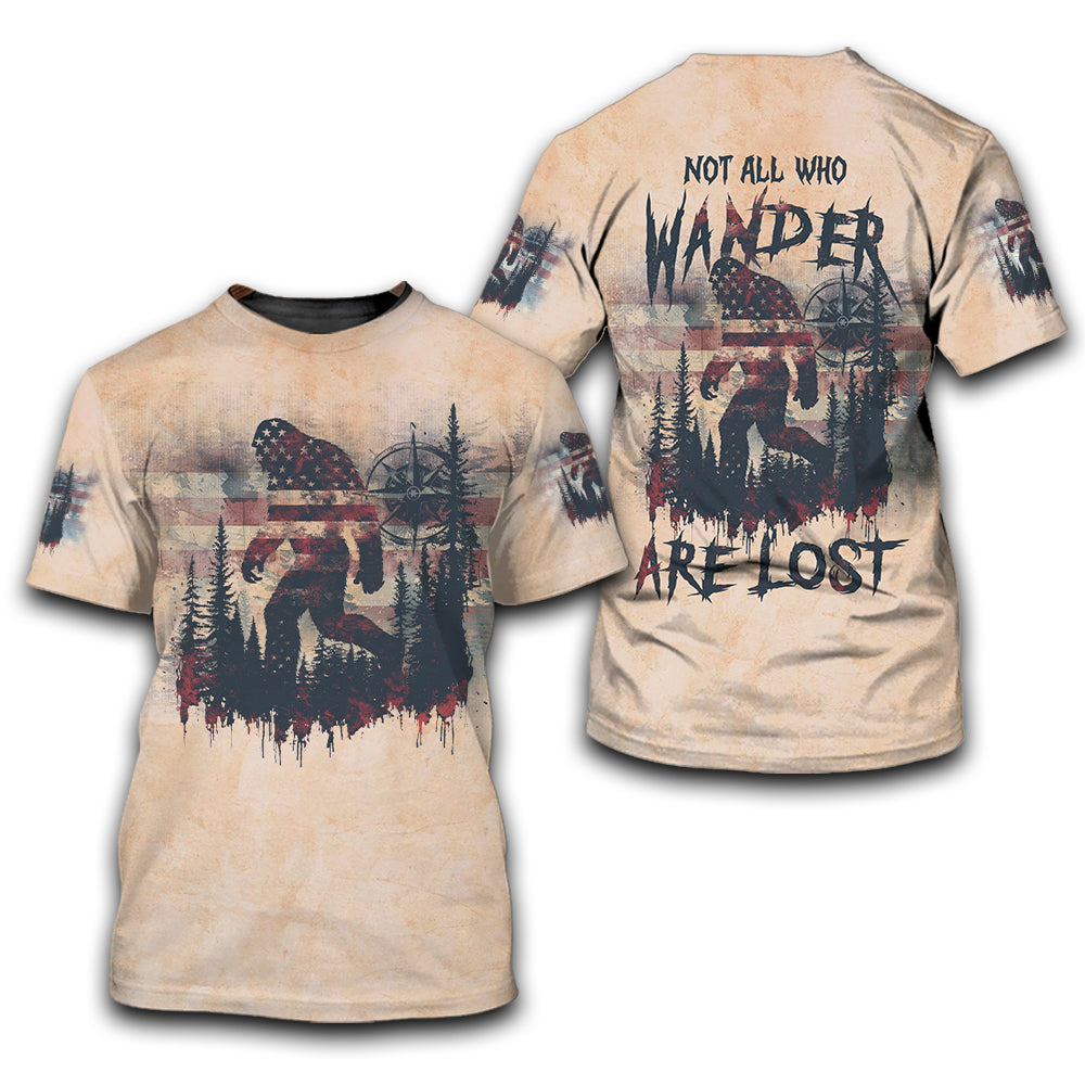 Vintage Bigfoot Not All Who Wander Are Lost Compass USA All Over Print Shirt