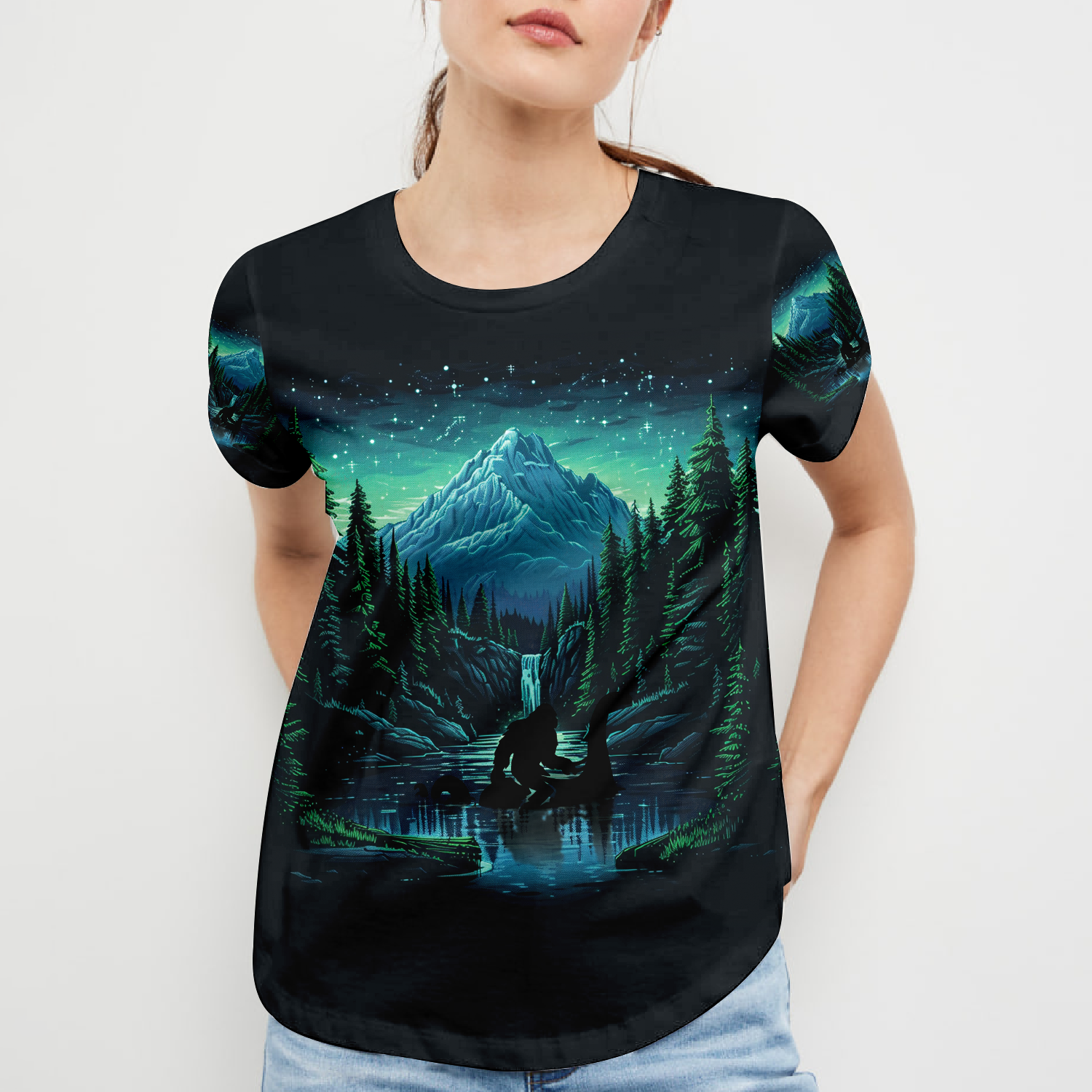 Bigfoot Riding Loch Ness Into The Forest I Go All Over Print Shirt