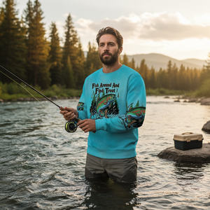 Fish Around And Find Trout Retro Graphic All Over Print Shirt