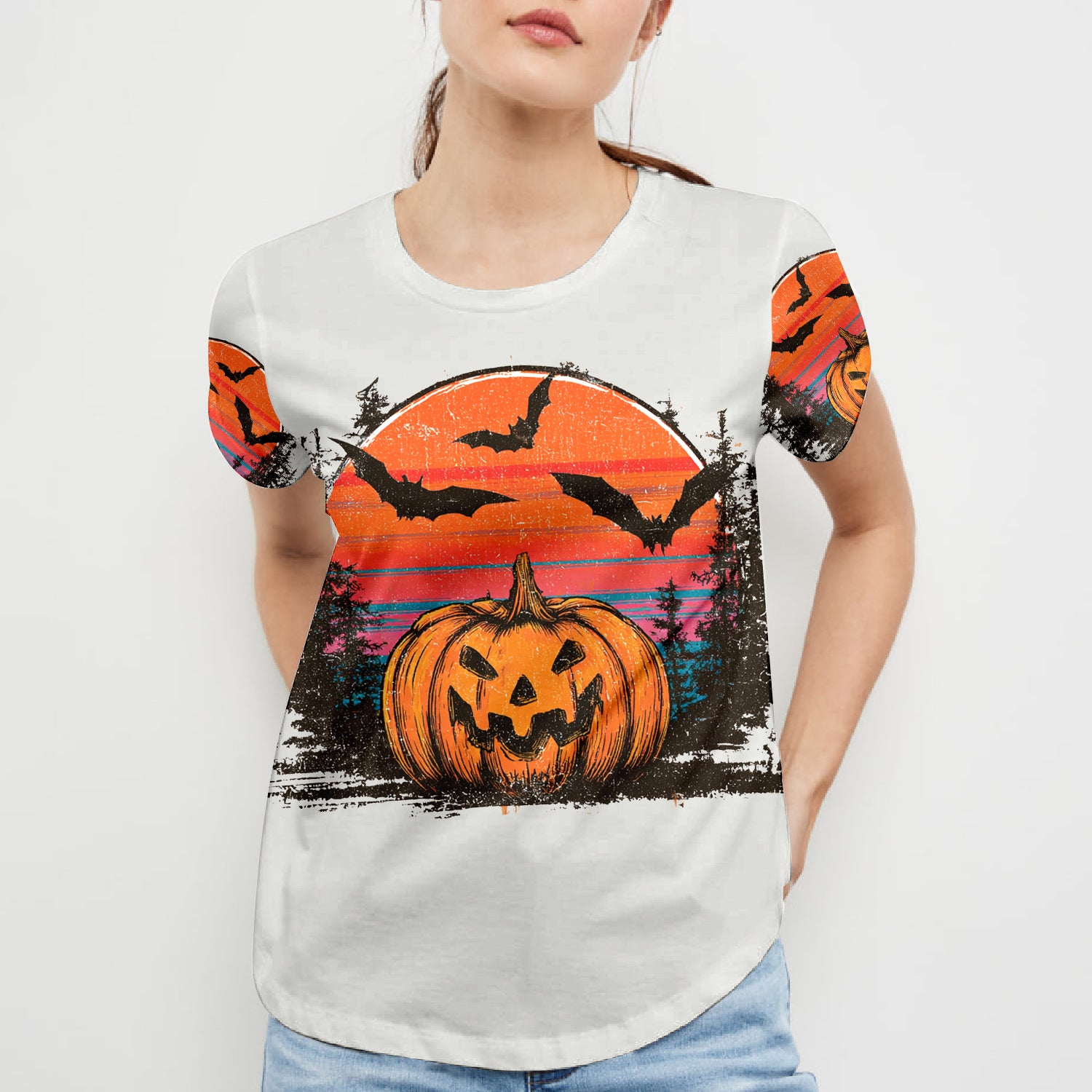 Retro Spooky Vintage Camping Vibes Halloween All Over Print Shirt