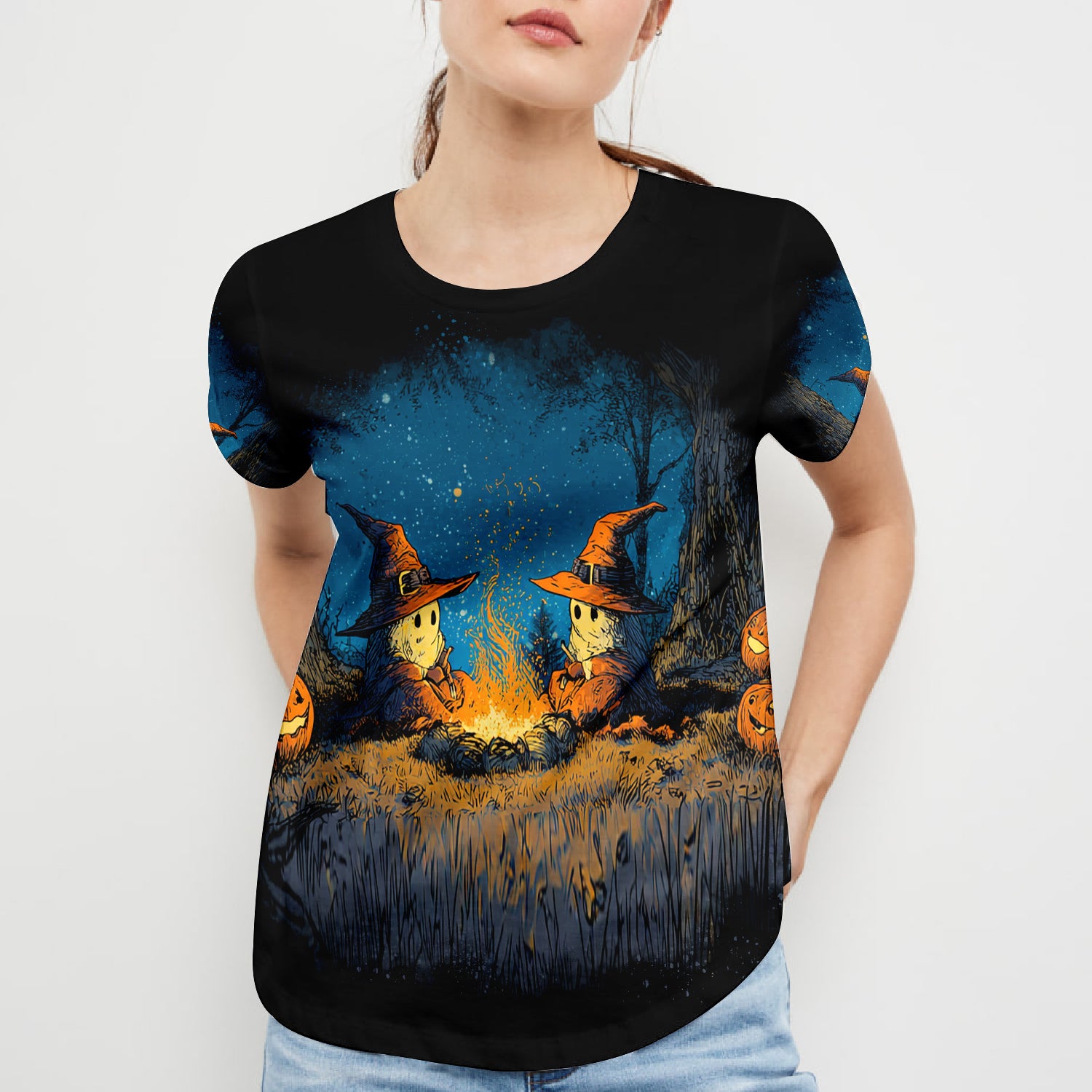Spooky Pumpkin Campfire Night All Over Print Shirt
