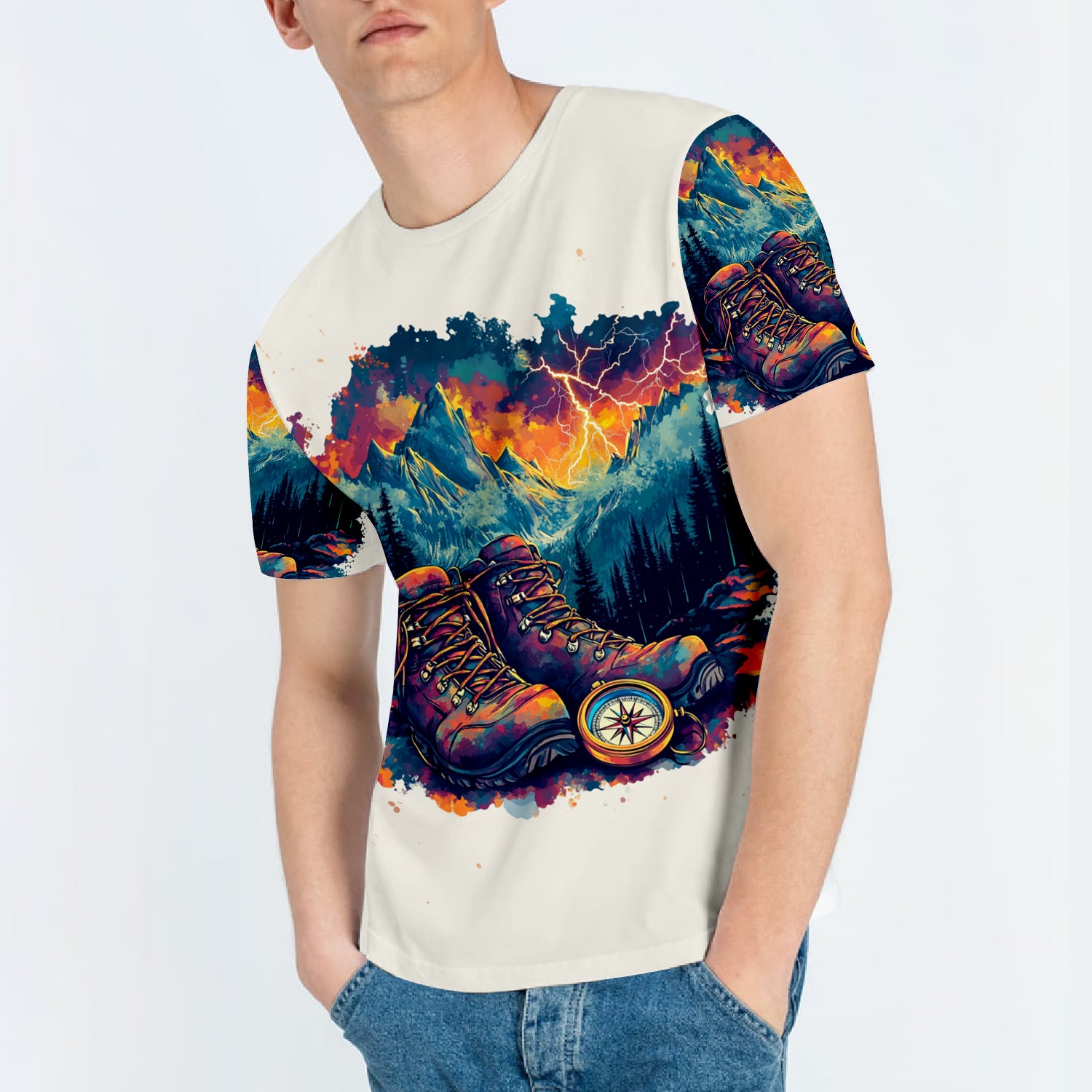 The Mountains Are Calling Compass Boots All Over Print Shirt