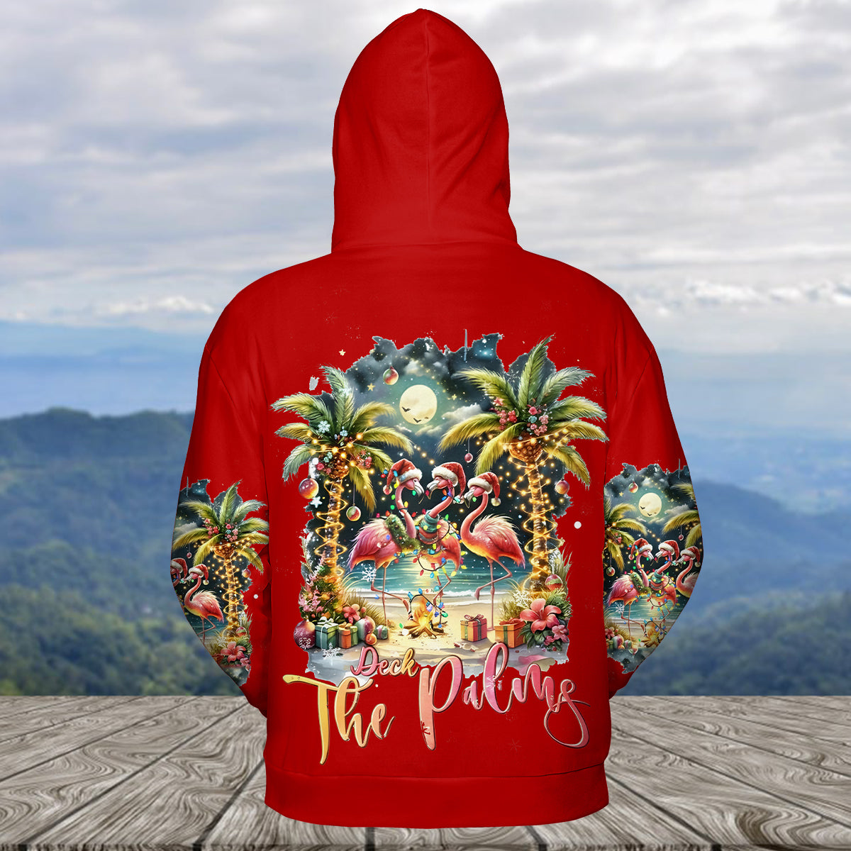 Christmas Deck The Palms Flamingo All Over Print Shirt