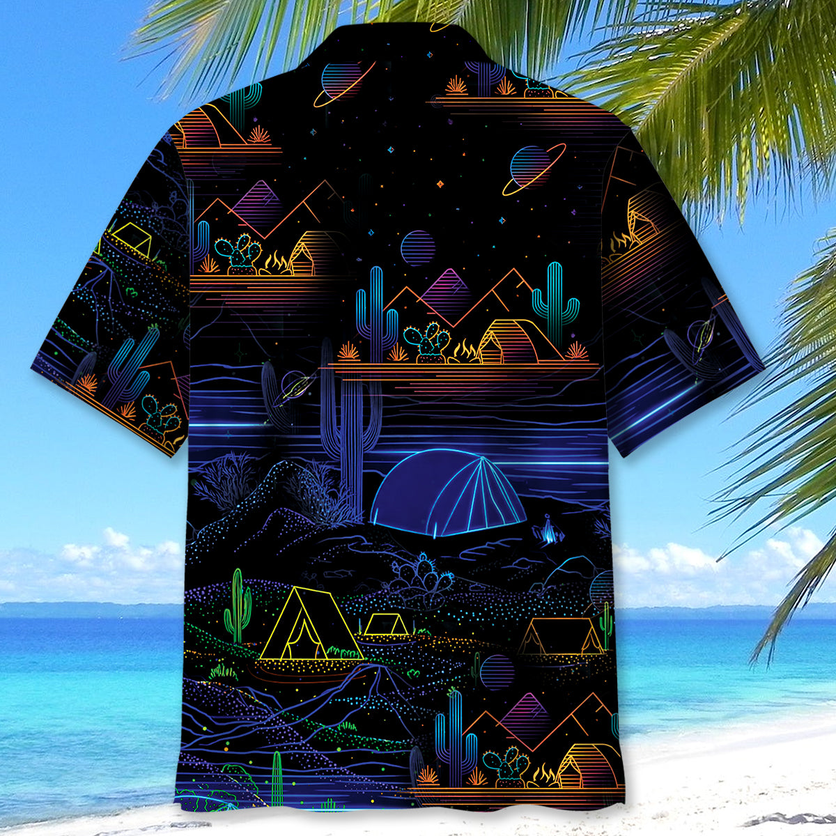 Camping Desert Neon Night Hawaiian Shirt
