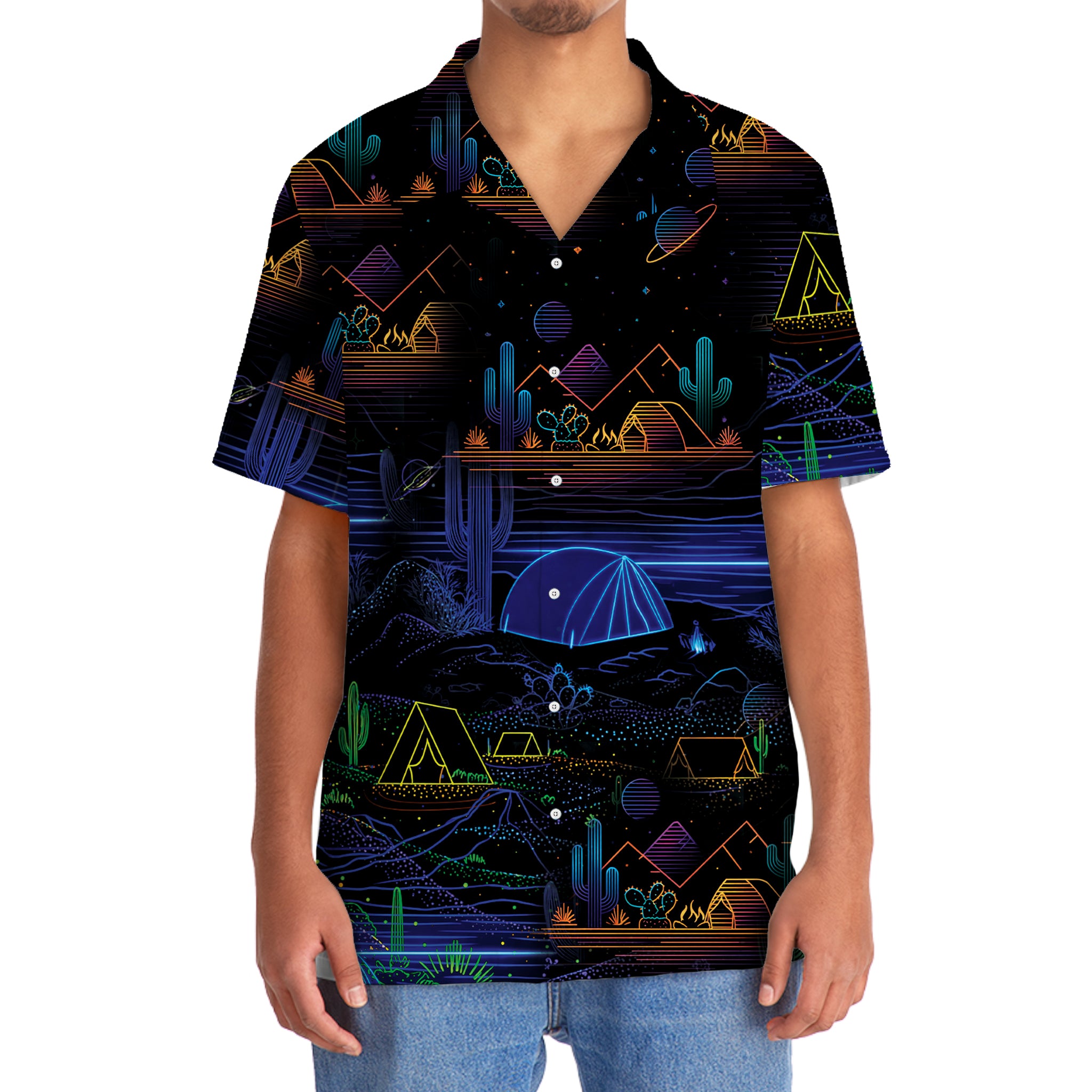 Camping Desert Neon Night Hawaiian Shirt
