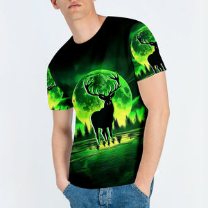 Deer Green Moonlit Art All Over Print Shirt