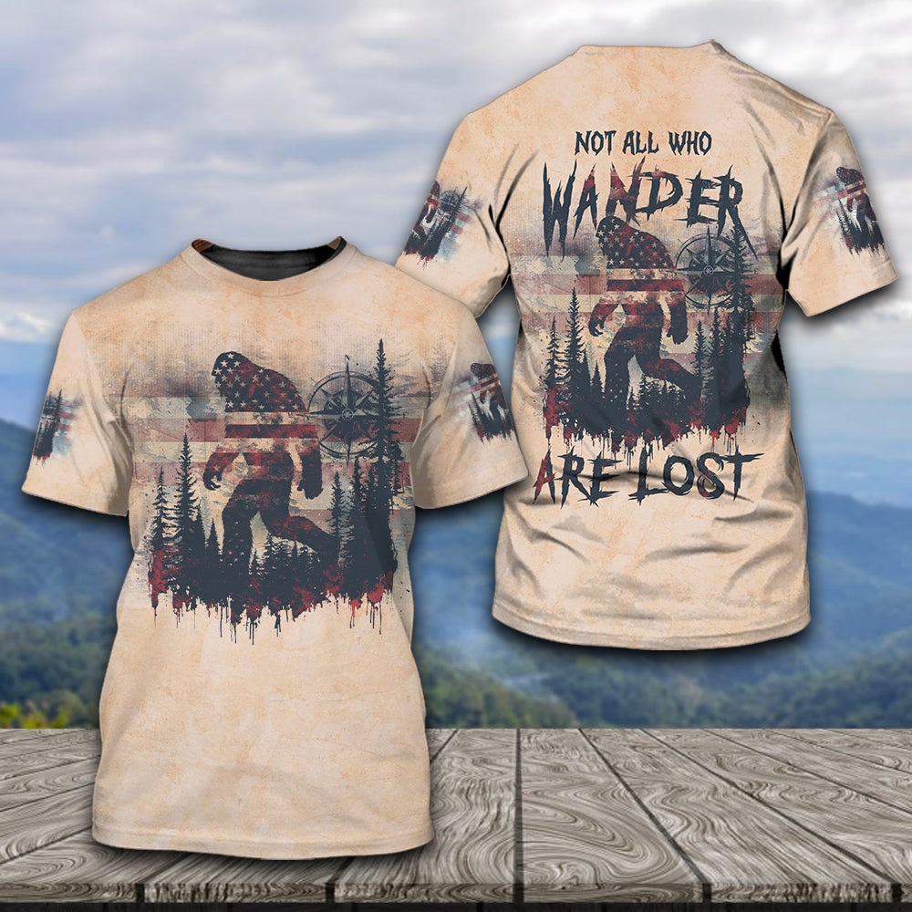 Vintage Bigfoot Not All Who Wander Are Lost Compass USA All Over Print Shirt