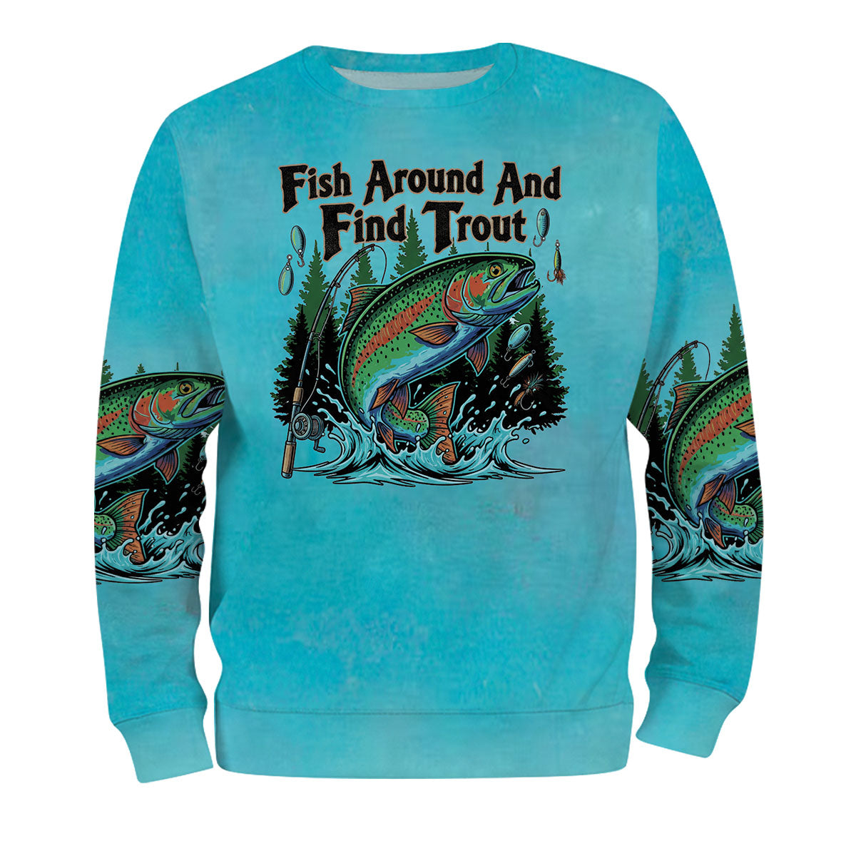 Fish Around And Find Trout Retro Graphic All Over Print Shirt