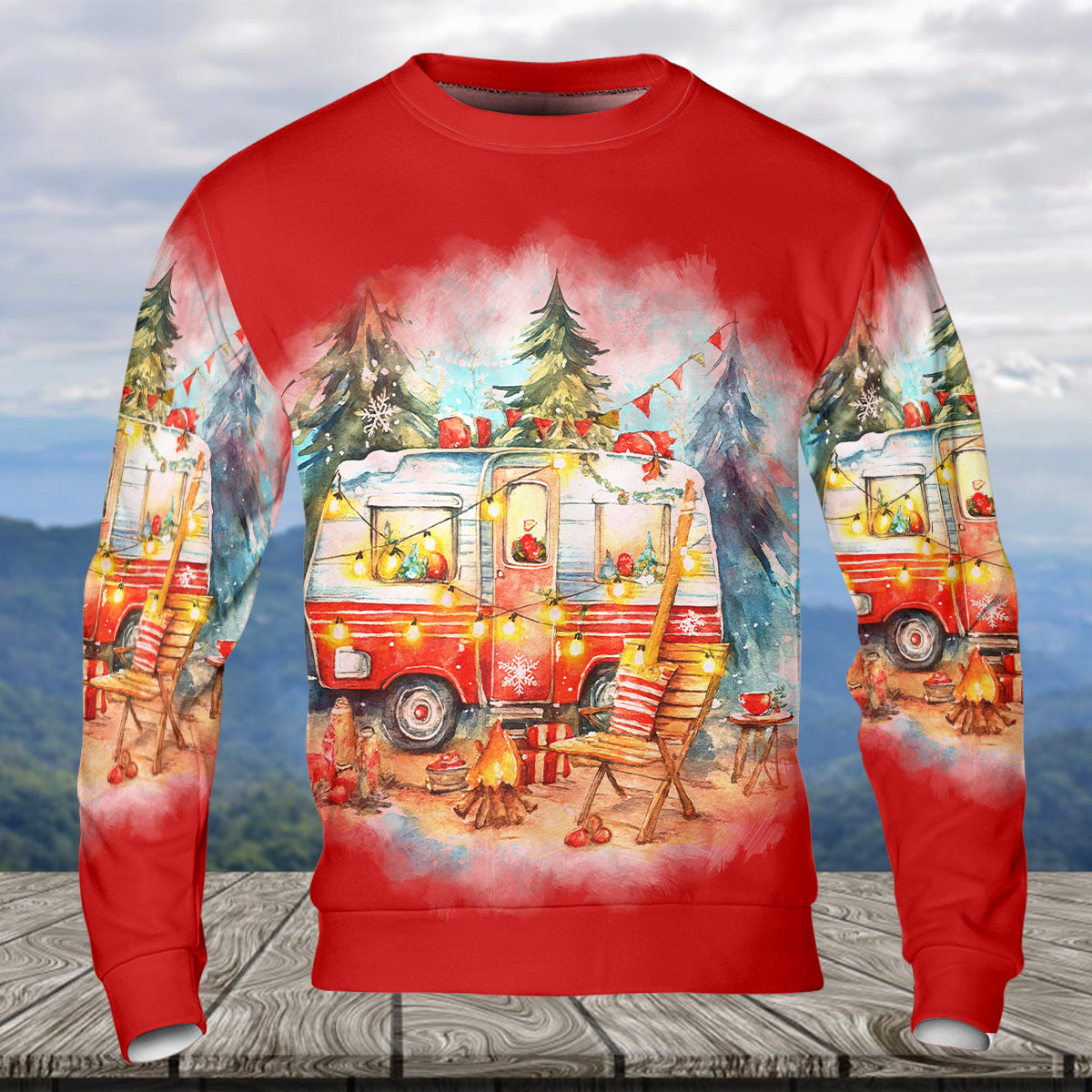 Red All I Want For Christmas Is Camping All Over Print Shirt