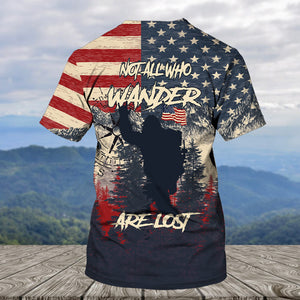 Vintage Patriotic Bigfoot Not All Who Wander All Over Print Shirt