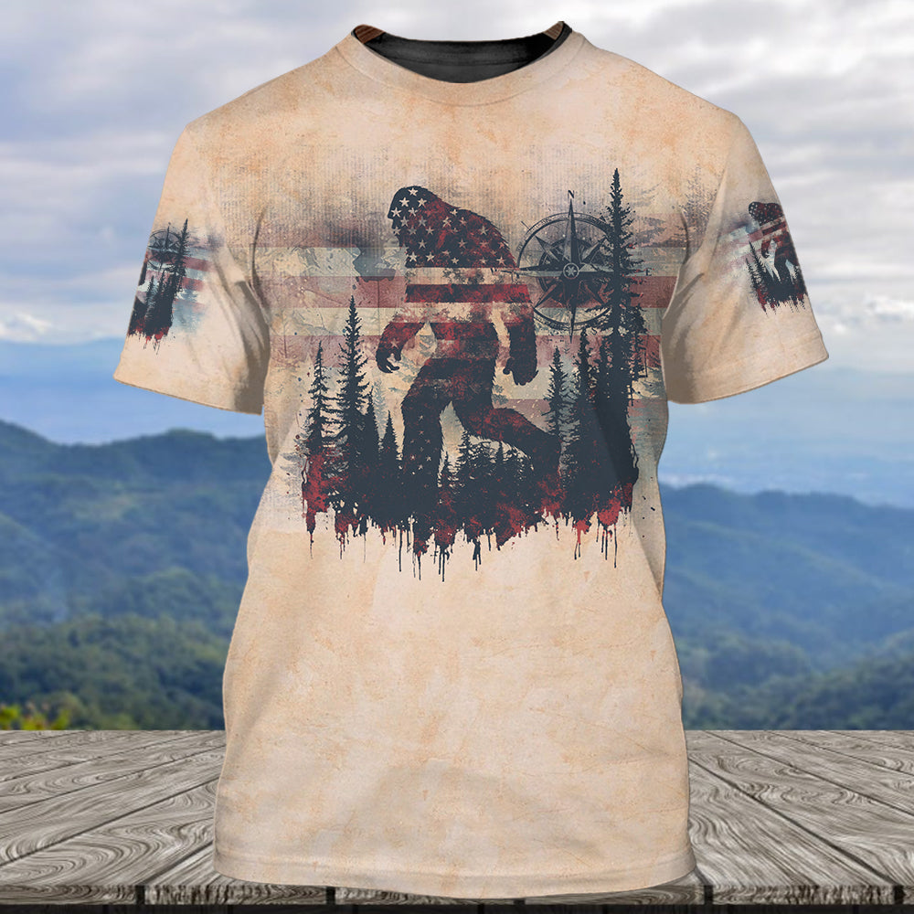 Vintage Bigfoot Not All Who Wander Are Lost Compass USA All Over Print Shirt