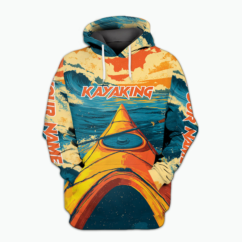 Custom Name Sunset Kayaking Scene All Over Print Shirt