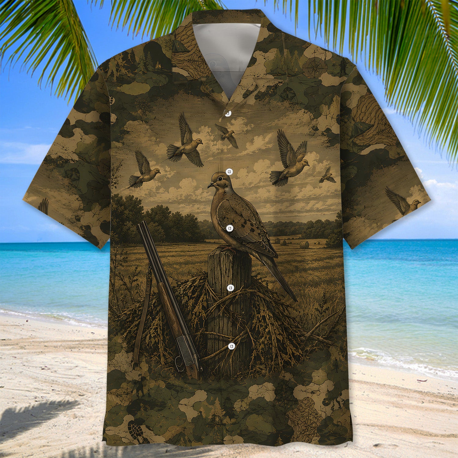 Dove Field Camouflage Dark Hawaiian Shirt