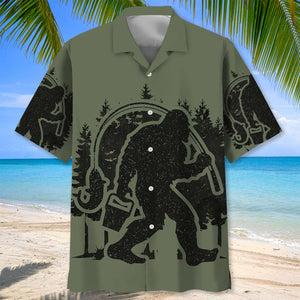 Bigfoot Fishing Green Military Hawaiian Shirt