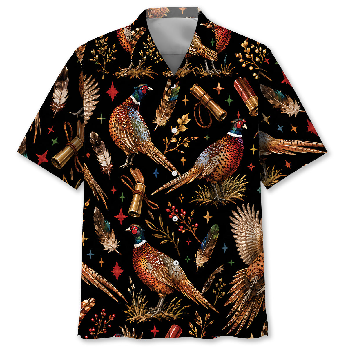 Pheasant Hunting Retro Black Hawaiian Shirt