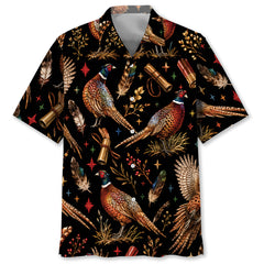 Pheasant Hunting Retro Black Hawaiian Shirt