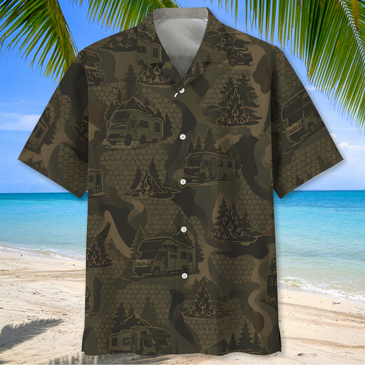 Motorhome Camping Camouflage Hawaiian Shirt