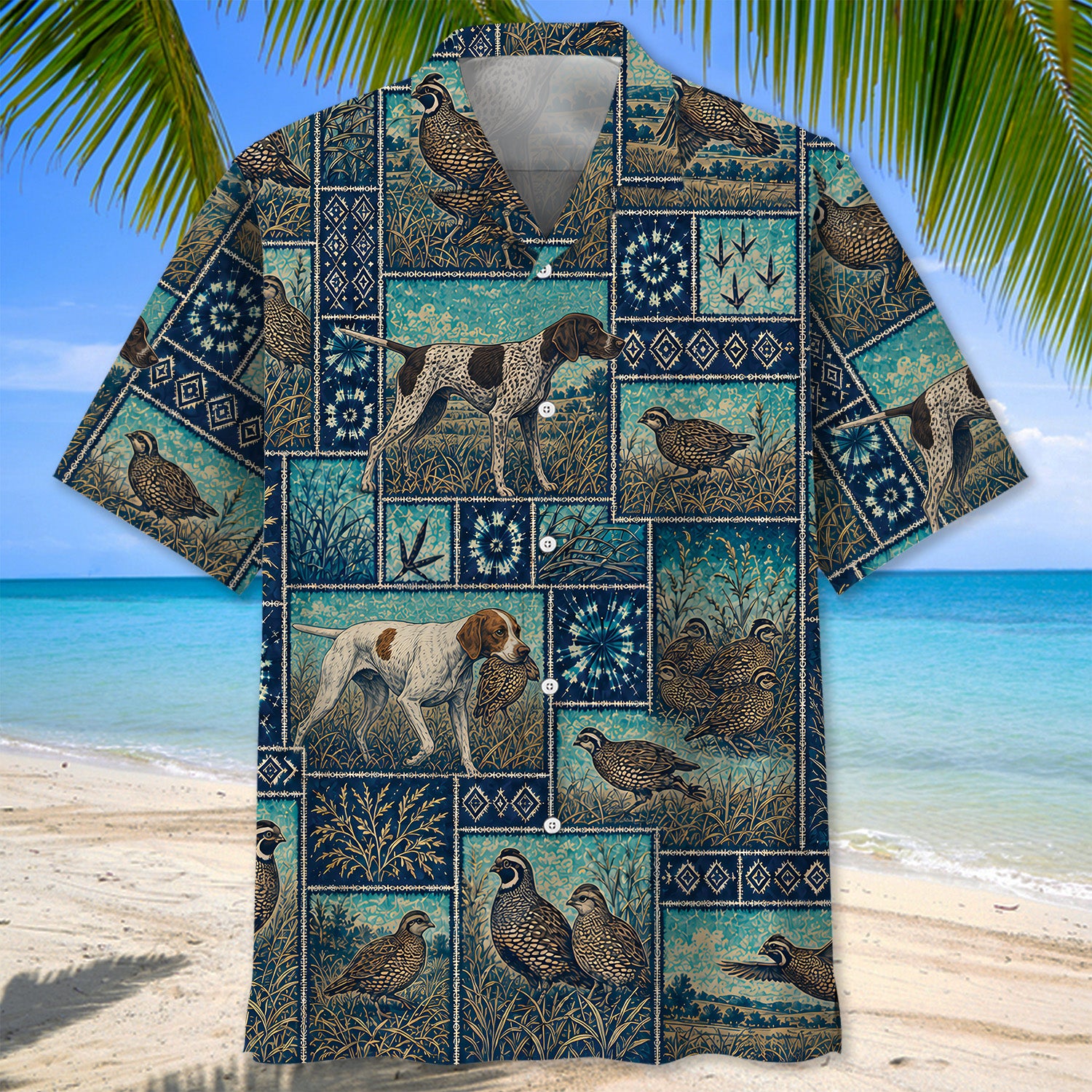 Vintage Blue Quail Hunting Hawaiian Shirt