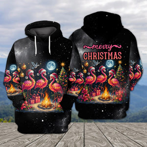 Merry Christmas Flamingo Camping All Over Print Shirt