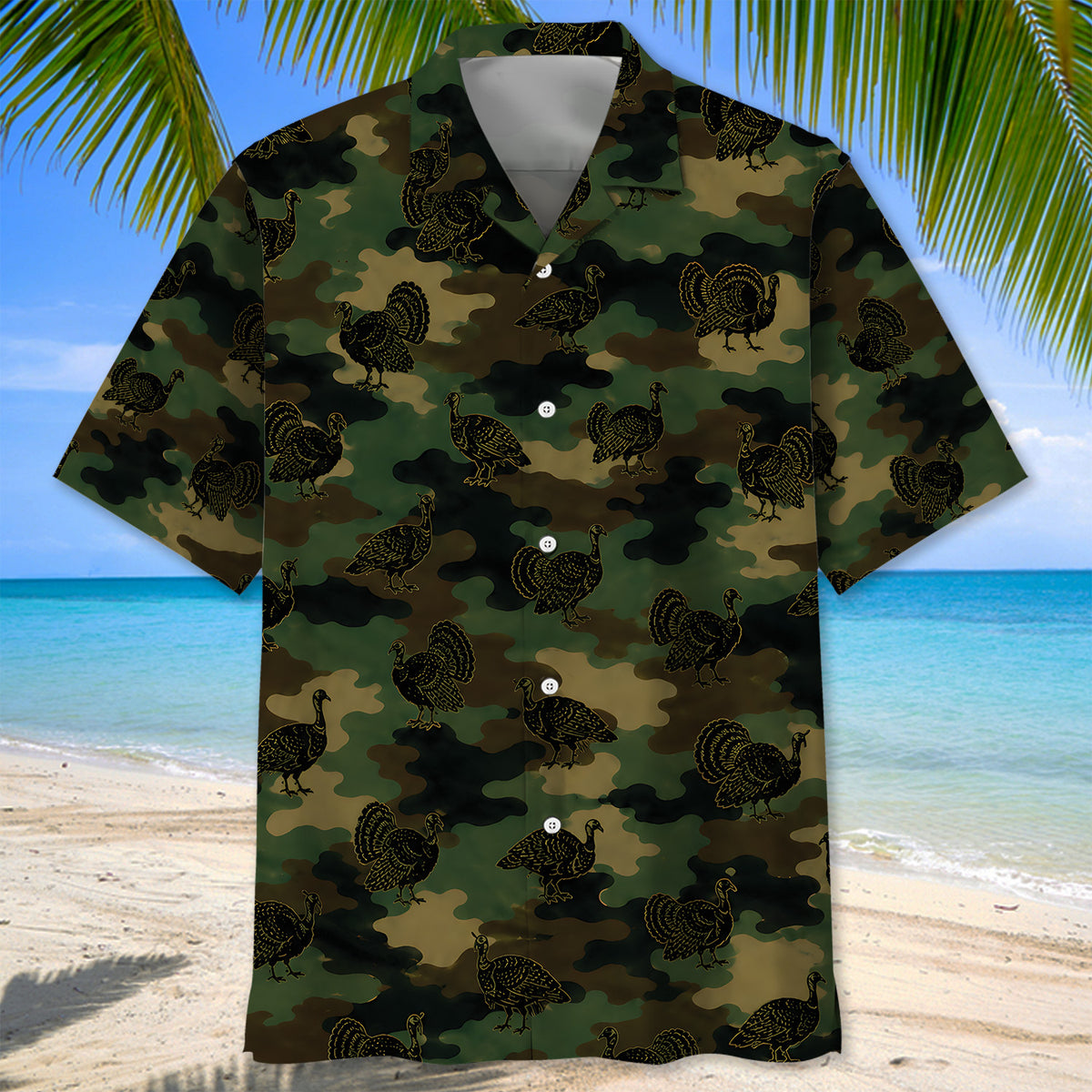 Wild Turkey Camouflage Millitary Hawaiian Shirt