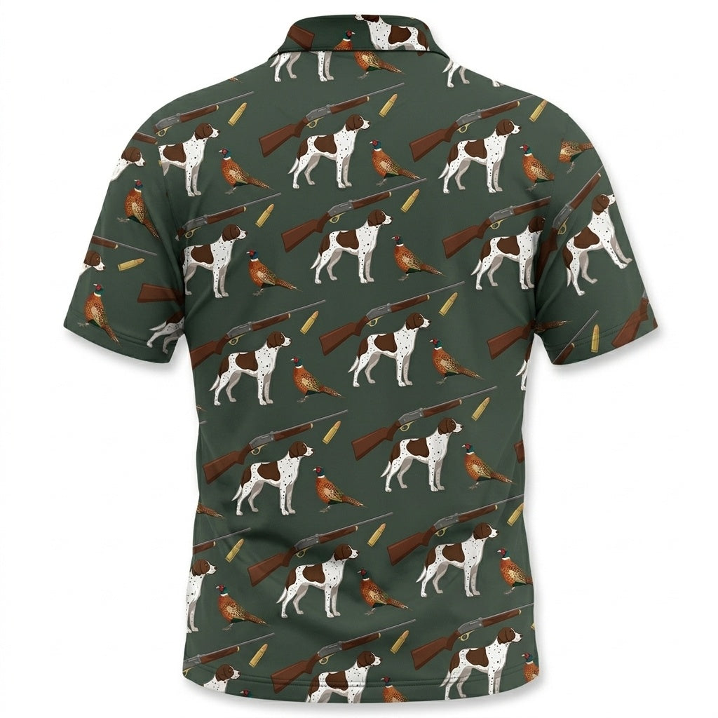 Vintage Hunting Dog & Pheasant Pattern Men Polo Shirt